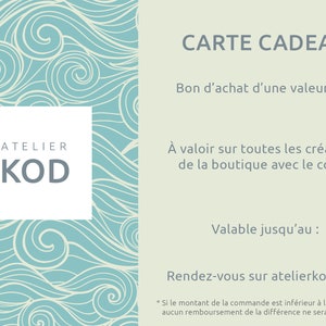 Carte cadeau à offrir bon d'achat à utiliser sur le site Atelier KOD image 2