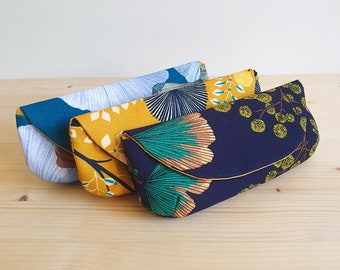 Estuche de tela para gafas con motivos de ginkgo u hojas - Hecho a mano en Francia - Regalo