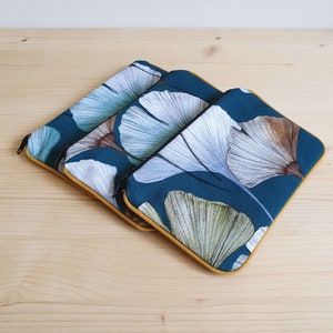 Fabric purse with ginkgo or leaf patterns handmade in France Gift Ginkgo bleu canard