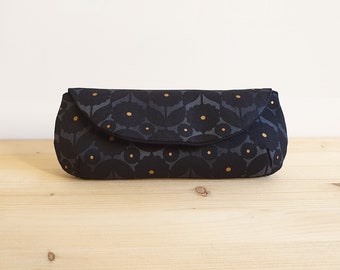 Soft glasses case, black and gold flowers, handmade in France