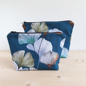 Petite trousse de toilette à motifs ginkgo - Trousse à maquillage - Trousse à cosmétiques pour femme  - Fait main en France