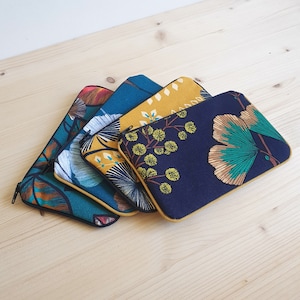 Fabric purse with ginkgo or leaf patterns handmade in France Gift image 2