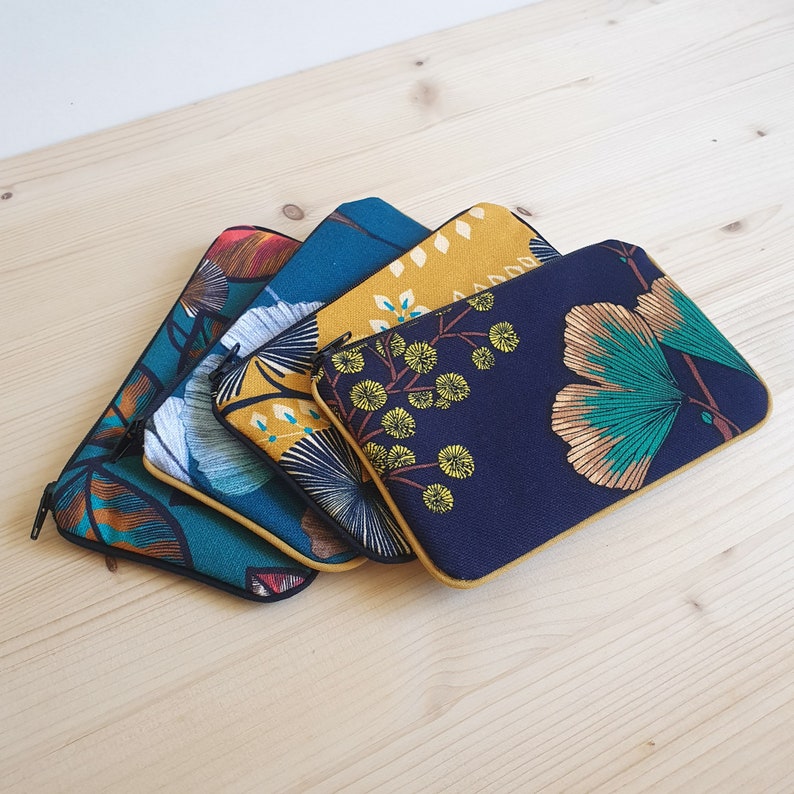 Fabric purse with ginkgo or leaf patterns handmade in France Gift image 2