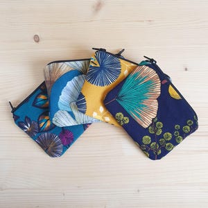 Mini porte-monnaie en coton aux motifs ginkgo ou feuilles - Fait main en France - Cadeau fête des mères