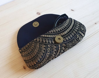 Gold and black jacquard glasses case - Handmade in France - Christmas gift