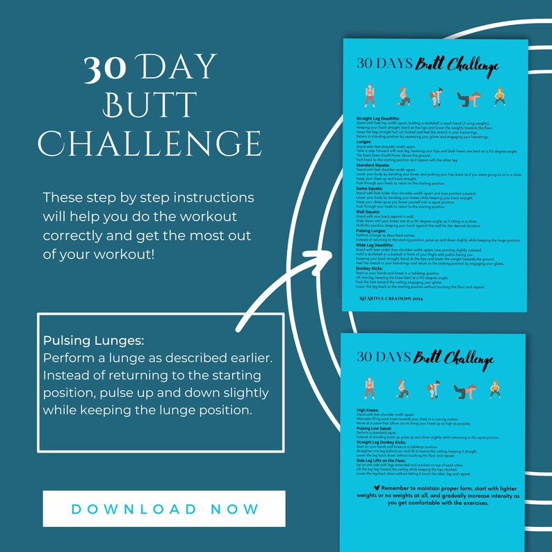 30 Day Butt Challenge/workout/printable/download/reusable/women's ...