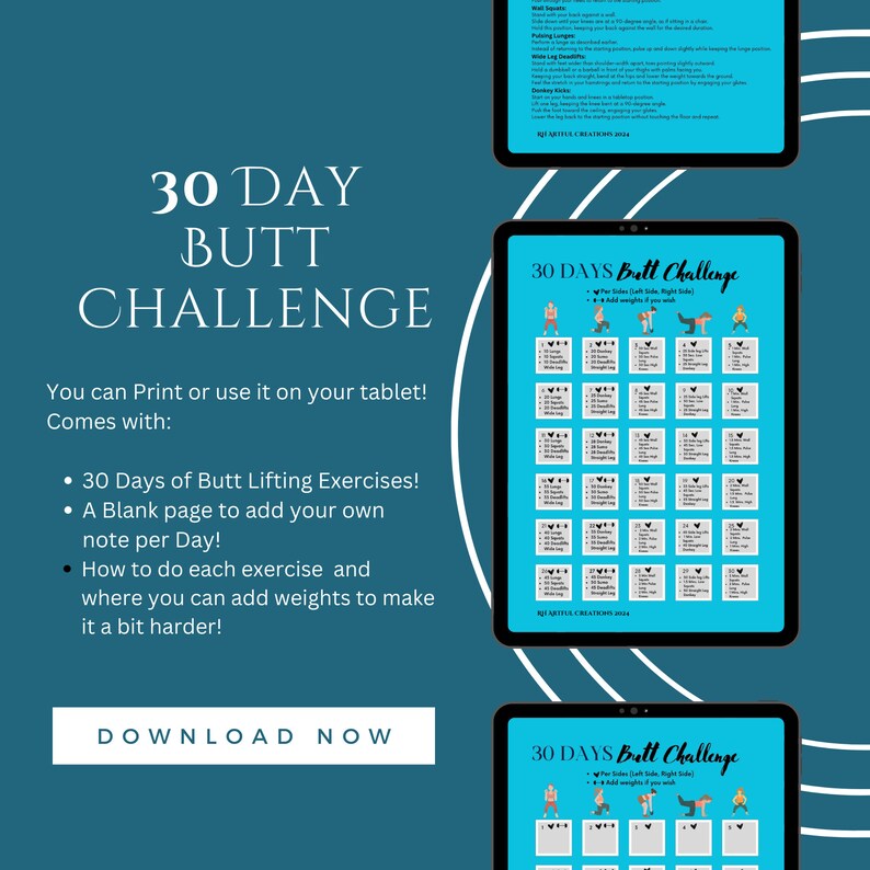 30 Day Butt Challenge/workout/printable/download/reusable/women's ...
