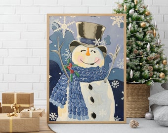 Snowman Canvas Art Fun snowman Cute wall art Home art Winter Christmas Screen print Art Matte Canvas, Stretched, 0.75&quot;