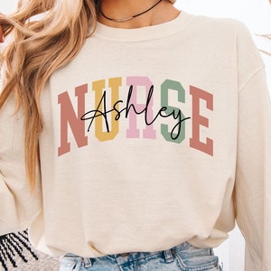 Comfort Colors® Personalized Nurse Long Sleeve T-Shirt, Registered Nurse Shirt, RN Shirt, Grad Gift For Nurse Gifts, Nurse T-Shirt, Tshirt