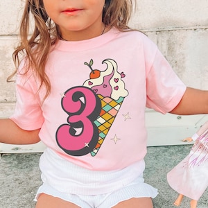 Three Birthday Shirt Girl, Ice Cream Birthday Party Shirt, Three Year Old Birthday Girl Shirt, 3rd Birthday Outfit, 3 Year old Birthday Gift