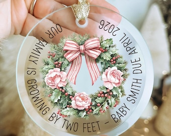 Pregnancy Reveal Christmas Ornament - Our Family is Growing by Two Feet Ornament – Baby Announcement Gift for Grandparents