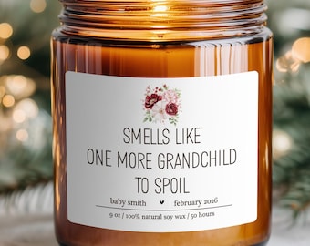Personalized Pregnancy Reveal Gift for Grandma, Baby Announcement Gift For Grandparents, Smells Like One More Grandchild To Spoil Candle