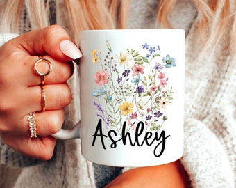 Personalized Coffee Mug, Custom Name Mug, Name Mug, Wildflowers Custom Mug, Custom Gift, Birthday Gift For Her, Floral Mug, Wedding Favor