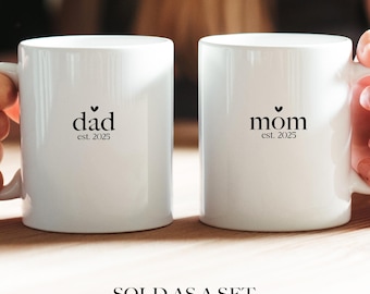 Gift For New Parents, Mom and Dad Est 2025 Mugs, Gift For First Time Mom and Dad Coffee Mug Set, Mommy Daddy Est 2025 Mug Set