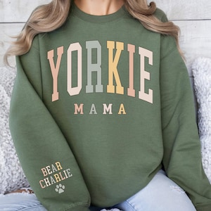 Personalized Yorkie Mama Sweatshirt With Dog Names, Christmas Gift For Dog Mom, Custom Yorkshire Terrier Crewneck Mothers Day Gift