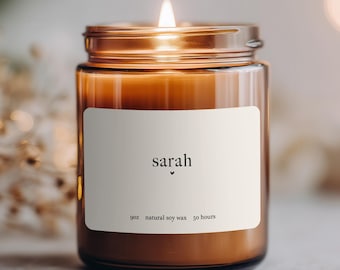 Personalized Name Candle • Minimalist Custom Soy Wax Candle • Gift for Her