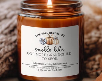 Custom Fall Pregnancy Reveal Candle, Funny Baby Announcement Gift For Grandparents, Baby Announcement Candle Gift for Grandma