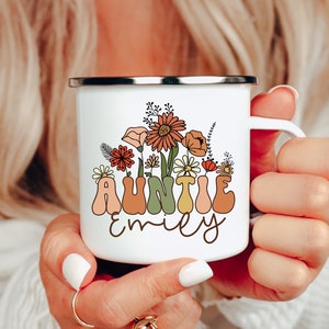 Wildflowers Enamel Mug for Auntie, Personalized Auntie Mug, Custom Gift for Aunt, Gift Idea, Birthday Gift for Auntie, New Aunt Gifts