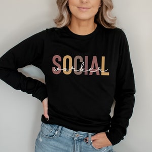 T-shirt à manches longues pour assistante sociale | Chemise d&#39;assistante sociale, T-shirt d&#39;assistante sociale, Cadeau pour assistante sociale, Cadeau assistante sociale, Cadeau pour diplômé