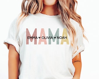Comfort Colors® Personalized Mama Shirt With Kids Names, Retro Mama Shirt, Custom Gift Mama T-Shirt, Mothers Day Gift For Mom, Birthday Gift