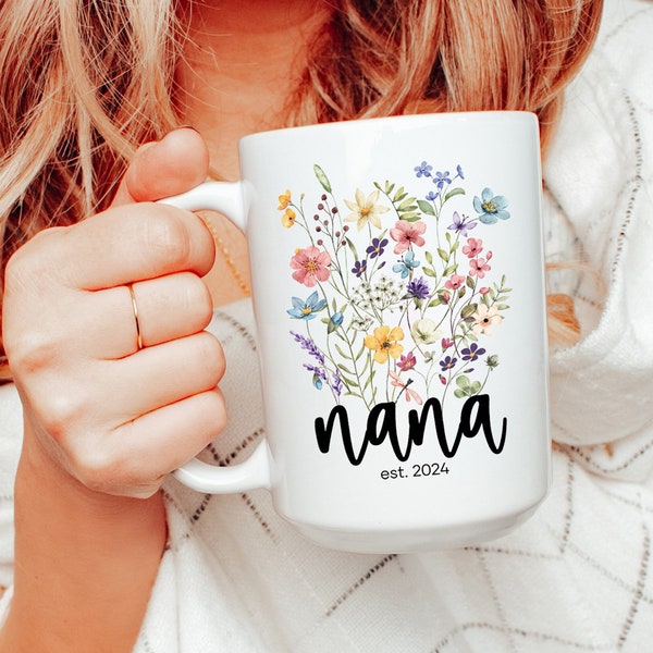 Wildflowers Nana Mug, Nana est. 2024 Mug, Gift For New Grandma Coffee Mug, Mothers Day Gift For Grandma Gifts, Custom Gift for Nana Mug