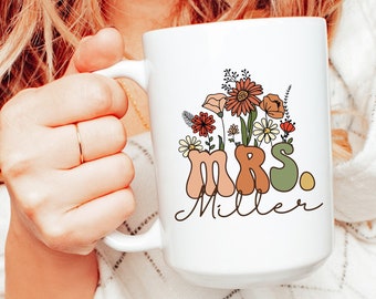 Wildflowers Mrs Mug, Personalized Mrs Gift, Bride To Be Gift Mug, Custom Gift For Bride Mug, Wedding Gift, Bridal Shower Gift, Bridal Gift