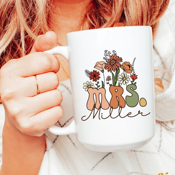 Wildflowers Mrs Mug, Personalized Mrs Gift, Bride To Be Gift Mug, Custom Gift For Bride Mug, Wedding Gift, Bridal Shower Gift, Bridal Gift