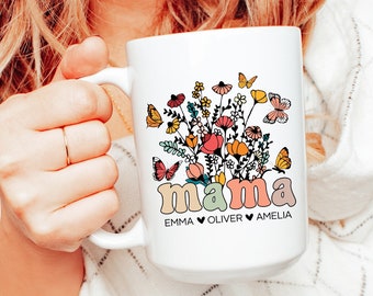 Personalized Mama Mug With Kids Names, Wildflowers Mama Mug, Mama Coffee Mug, Custom Gift For Mom Gifts, Mothers Day Gift For Mom Birthday