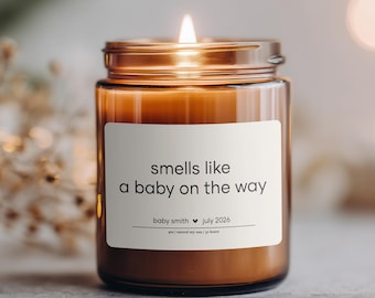 Pregnancy Reveal Candle, Custom Baby Announcement Gift, Funny Baby Reveal Gift Candle, Smells Like a Baby On the Way