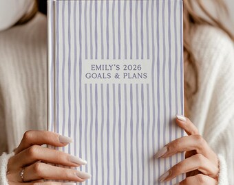Personalized 2026 Goals Journal, New Year Goal Setting Gift, Striped Notebook