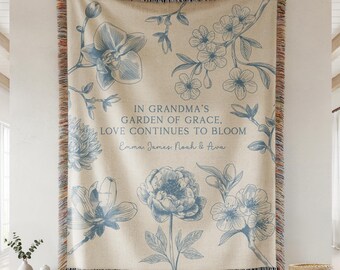 Personalized Grandma Blanket • Christmas Gift For Grandma • Floral Toile Design • Custom Gift from Grandkids