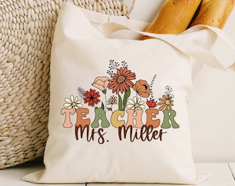 Lightweight Tote, Wildflowers Teacher Tote Bag, Personalized Teacher Bag, Custom Gift For Teacher, Custom Teacher Tote Bag, Teacher Gifts