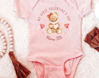 Personalized My First Valentine's Day Bodysuit, Valentine Gift For Baby Girl
