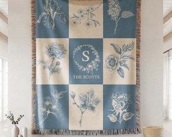 Custom Monogram Blanket - Personalized Family Name Woven Throw Blanket - Heirloom Gift - Holiday Gift for Parents or Grandparents