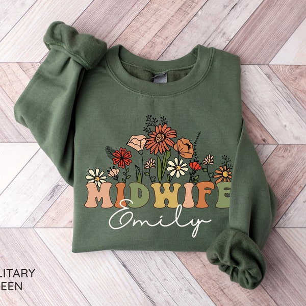 Personalized Midwife Sweatshirt, Custom Gift For Midwife Gifts, Groovy Midwife Shirt, Midwifery Grad Gift, Midwife Appreciation, Crewneck