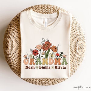 Wildflowers Grandma Shirt With Grandkids Names, Personalized Grandma TShirt, Mother&#39;s Day Gift For Grandma Gifts, Christmas Gift For Grammy