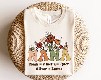 Personalized Nana Shirt With Grandkids Names, Custom Nana T-Shirt, Wildflowers Nana Tshirt, Mother's Day Gift For Nana Mothers Day Tee