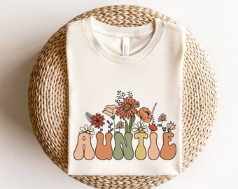 Wildflowers Auntie Shirt for Aunt Shirt, Gift for Aunt Pregnancy Announcement Pregnancy Reveal to Aunt Christmas Gift for Aunt Shirts Tshirt