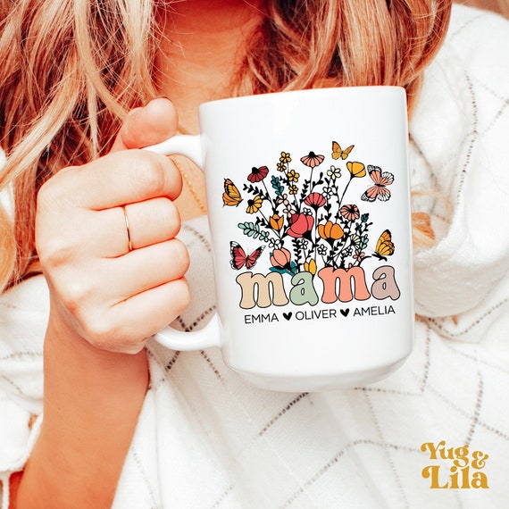 Personalized Mama Mug With Kids Names, Wildflowers Mama Mug, Mama Coffee Mug,  Custom Gift for Mom Gifts, Mothers Day Gift for Mom Birthday 