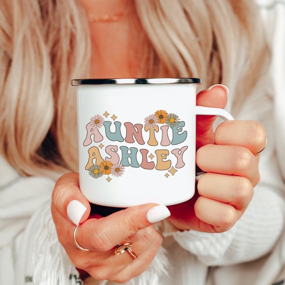 Wildflowers Enamel Mug for Auntie, Personalized Auntie Mug, Custom