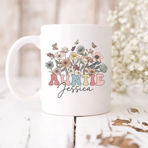 Wildflowers Mug for Auntie, Personalized Auntie Mug, Christmas Gift, Custom Gift for Aunt, Gift Idea Birthday Gift for Auntie New Aunt Gifts image 2