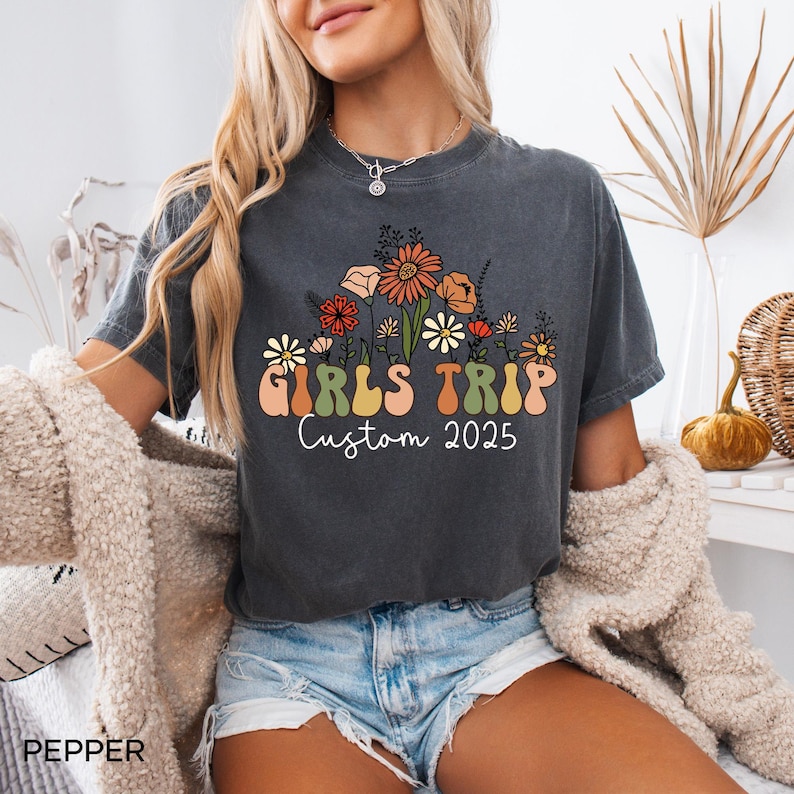 Wildflowers Personalized Girl's Trip 2024 Shirt, Custom Girls Trip T Shirt For Girls Weekend, Vacation 2023 Shirts, Sisters Trip TShirt image 1
