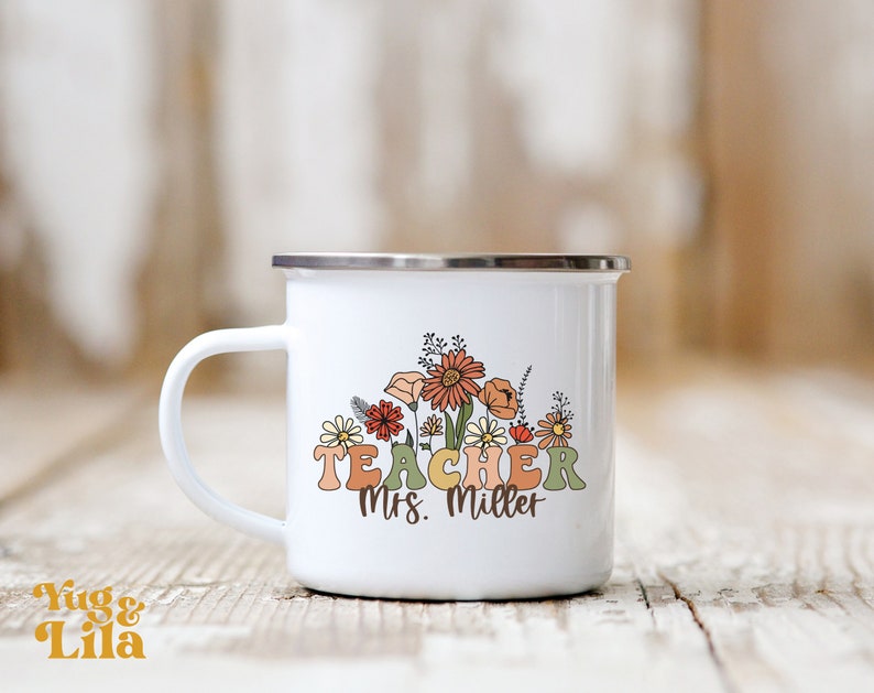 Teacher Enamel Mug, Teacher Mug, Personalized Teacher Gift, Teacher Name Mug, Teacher Coffee Mug, Teacher Appreciation Gift For Teacher image 3