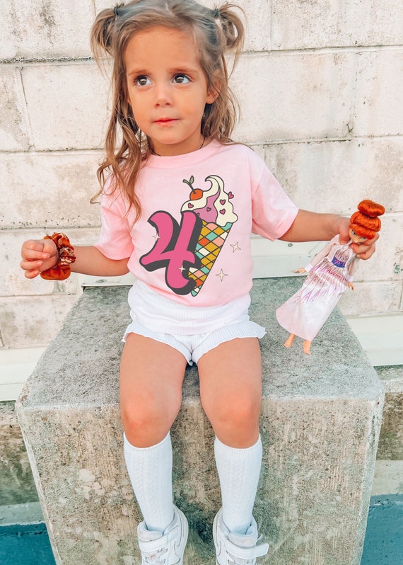 4th Birthday Shirt Girl, Four Birthday Girl Shirt, Girls Birthday Party Shirts, Girl Fourth Birthday Party tshirt, Ice Cream Birthday Outfit