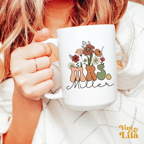 Wildflowers Mrs Mug, Personalized Mrs Gift, Bride To Be Gift Mug, Custom Gift For Bride Mug, Wedding Gift, Bridal Shower Gift, Bridal Gift