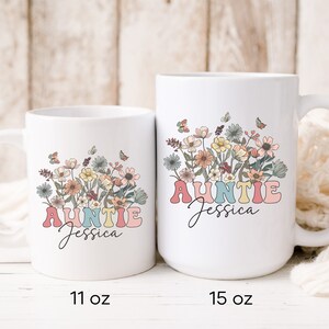 Wildflowers Mug for Auntie, Personalized Auntie Mug, Christmas Gift, Custom Gift for Aunt, Gift Idea Birthday Gift for Auntie New Aunt Gifts image 3