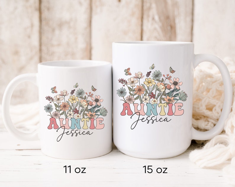 Wildflowers Mug for Auntie, Personalized Auntie Mug, Christmas Gift, Custom Gift for Aunt, Gift Idea Birthday Gift for Auntie New Aunt Gifts image 3