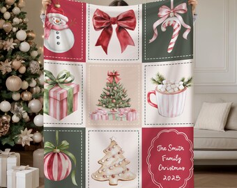 Personalized Family Christmas Blanket – Custom Holiday Throw, Xmas Gift, Family Name Blanket, Family Holiday Gift