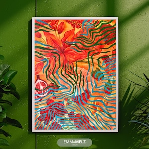 Tiger Lily Wall Art Print Hand Painted Digital Download Floral Flower Botanical Poster Orange Painting Modern Home Decor Printable Artwork