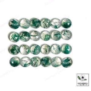 6mm Natural Moss Agate Rose Cut Round Cabochon, AAA Quality Green Moss Agate for Jewelry Making